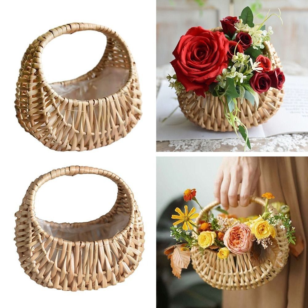 Gardening Tools Girls - Willow หวายดอกไม้สาวตะกร้าสีเหลืองทนทานดอกไม้ตะกร้าปิกนิกคอนเทนเนอร์ Handmade หวาย Half Moon